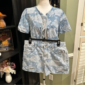 ONLY x ASOS Blue Floral Denim Set – Medium Top & Large Shorts